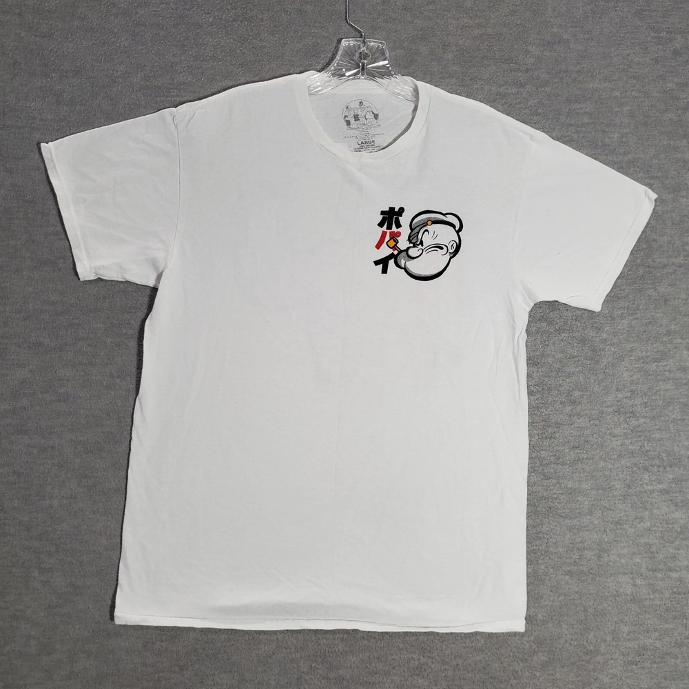 Popeye Boys Shirt Large‎ White Logo Manga Cartoon Graphic Short Sleeve Tee